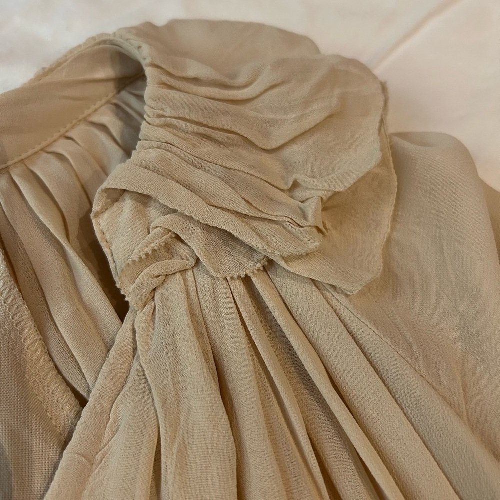 NWT ANTHROPOLOGIE Long Sleeve Sheer Pleated Maxi Dress Neutral XS-M - Picture 11 of 16